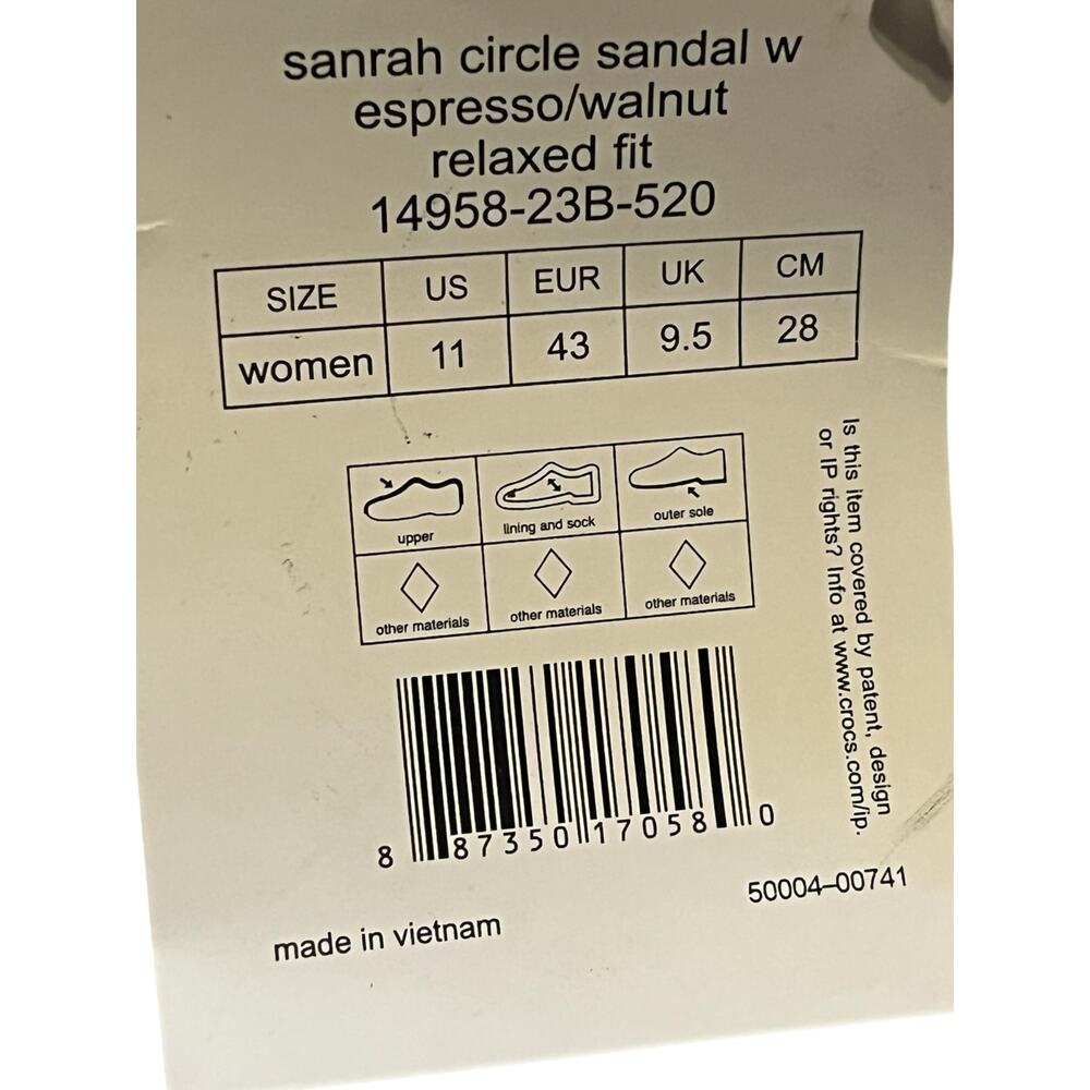 NWT Crocs Sanrah Circle with Espresso Walnut Relaxed Fit 11 - Picture 4 of 7